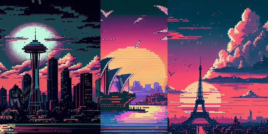 1024x512 Pixel Vaporwave Cityscapes Image prompt 27180729