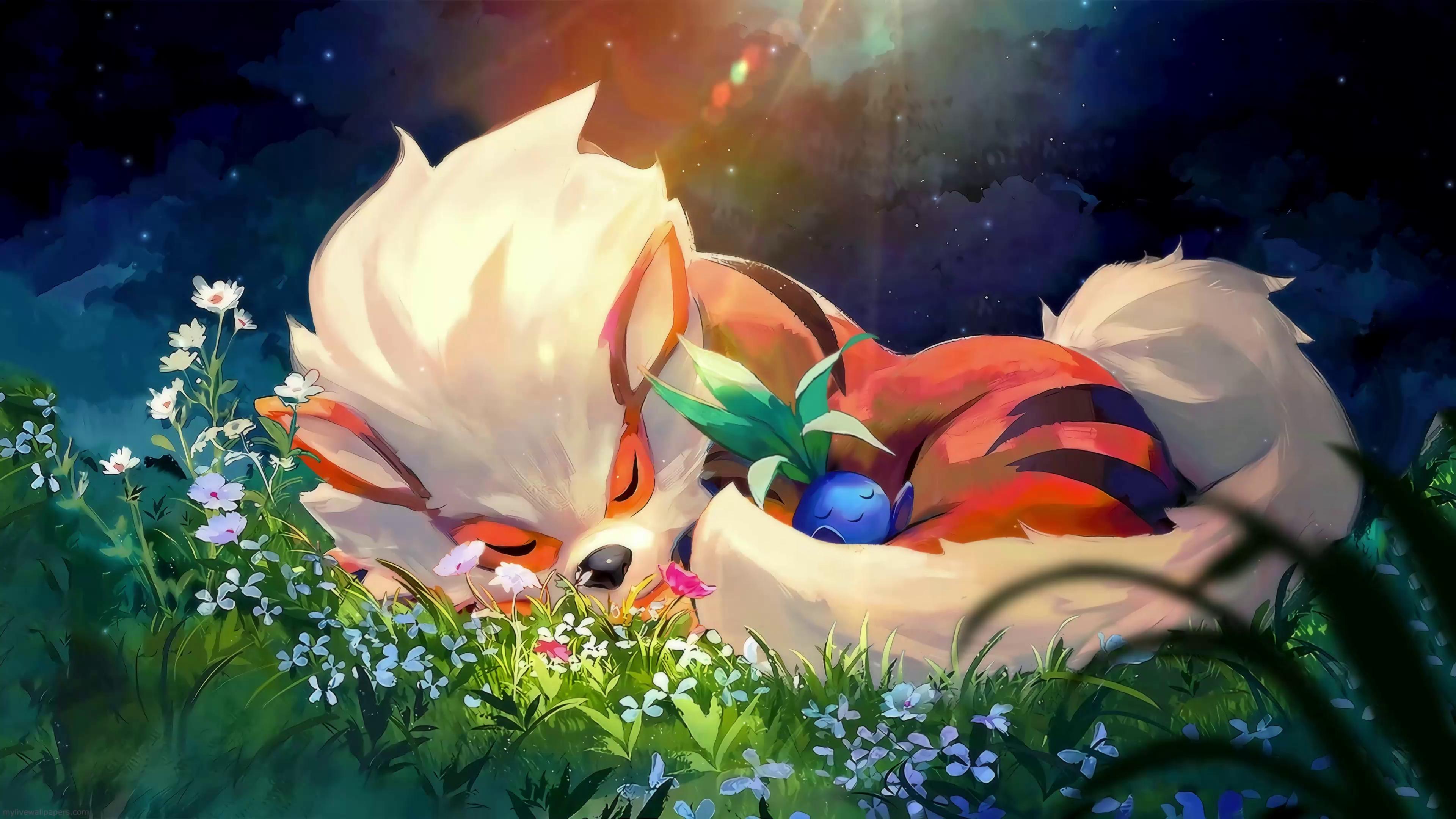 3840x2160 Arcanine and Oddish Live Wallpaper