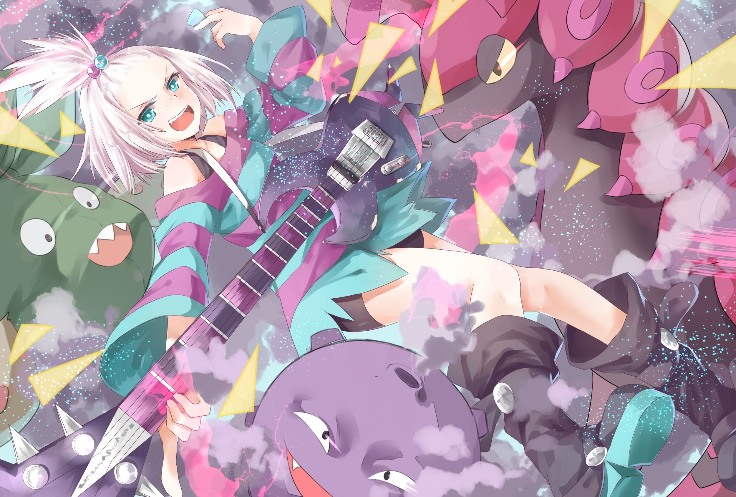 2500x1688 Wallpaper animal, Koffing, pokemon, guitar, girl, anime, scolipede, art for mobile and desktop, section аниме, resolution 2500x1688