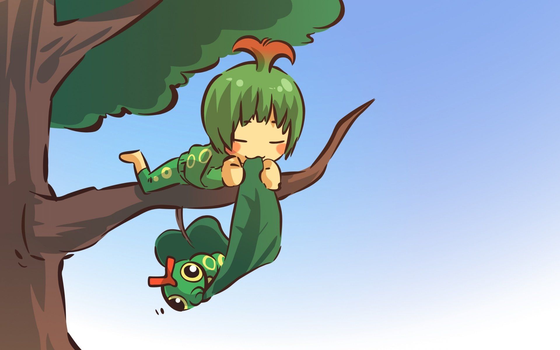1920x1200 Caterpie Chill: HD Pokémon Anime Wallpaper Delight