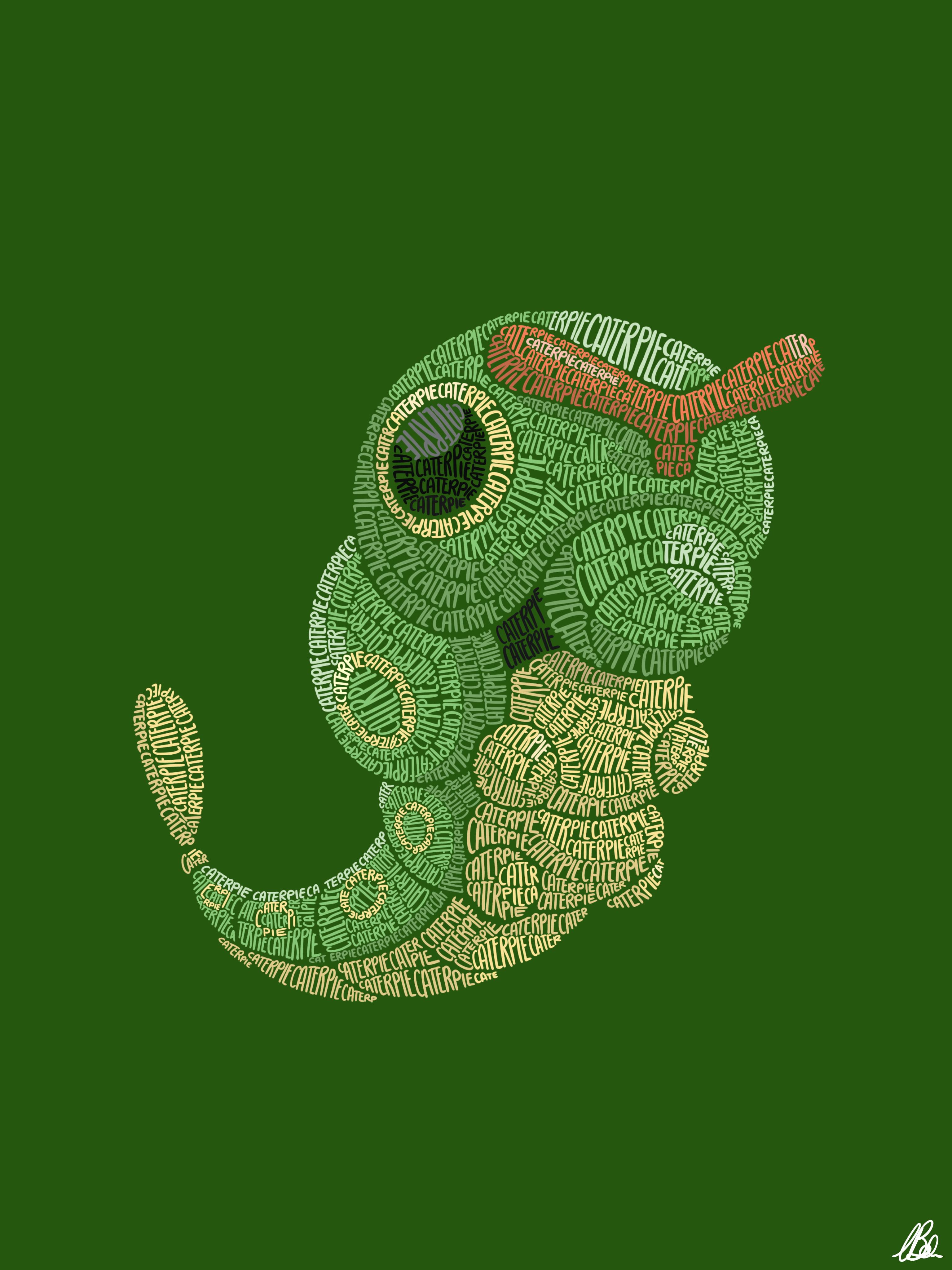 3072x4096 OC Some Caterpie evolution line calligrams for all you bug catchers out there!