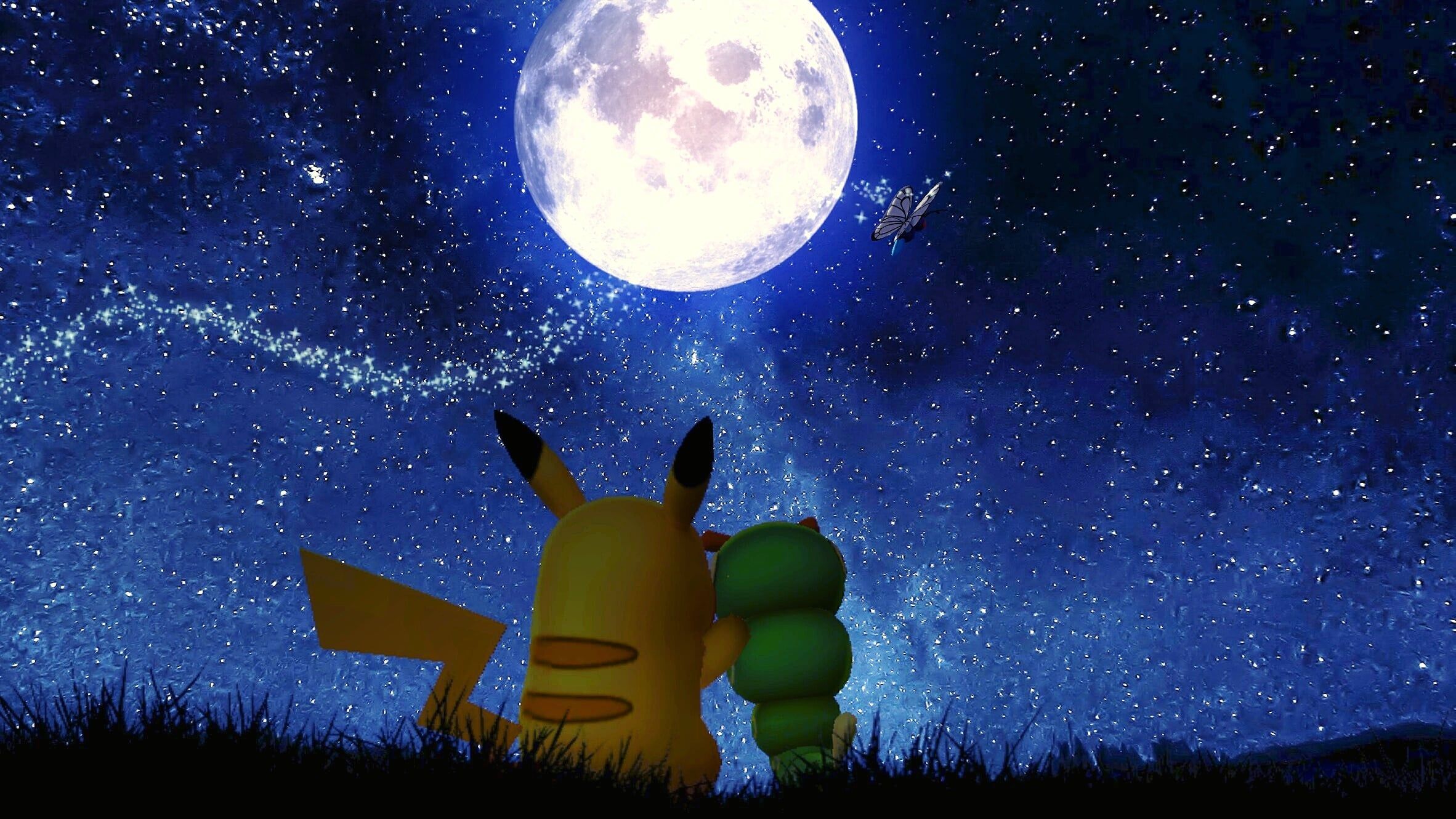 2364x1330 Art That cute moment when Pikachu comforted Caterpie