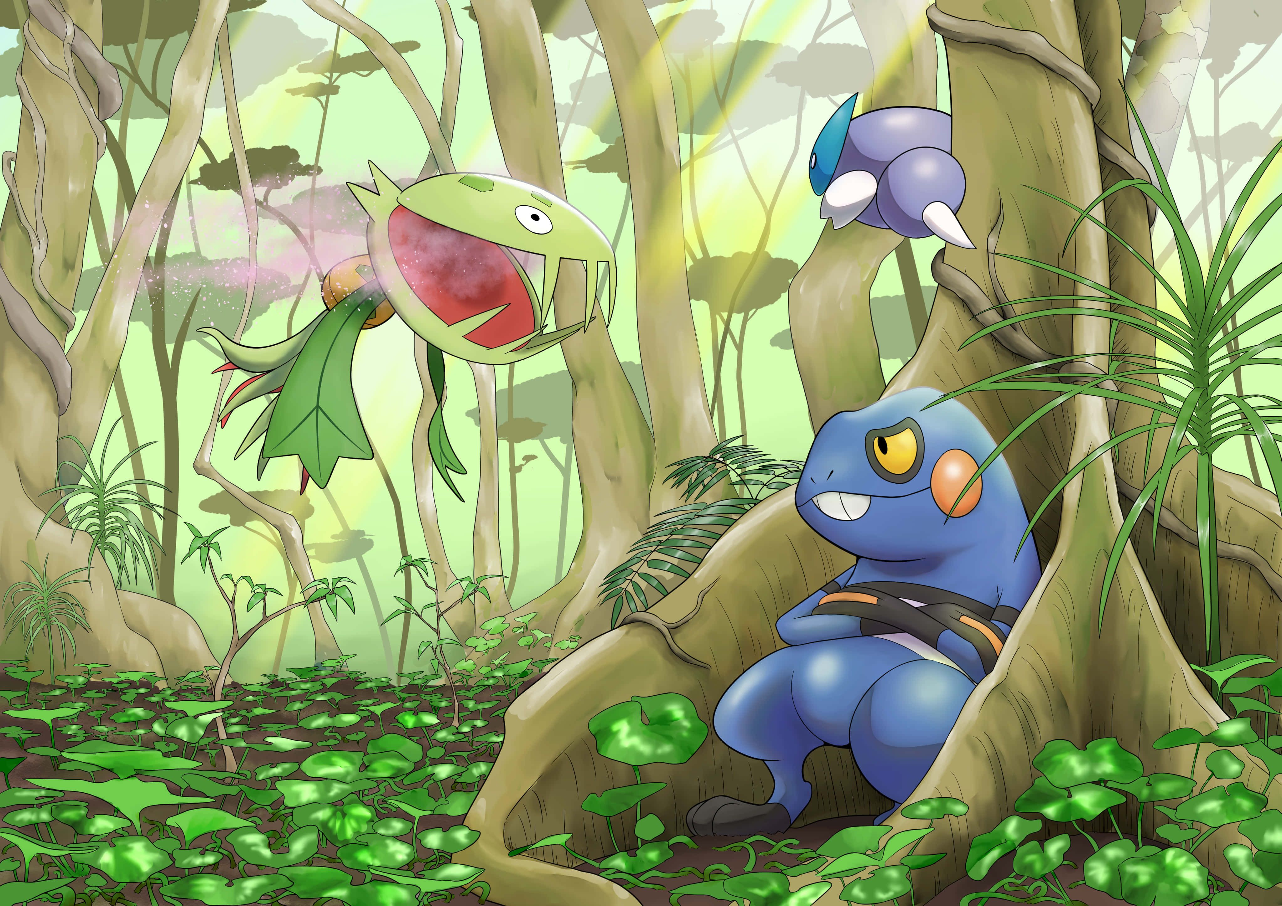 4093x2894 Download Carnivine, Croagunk, And Skorupi Wallpaper