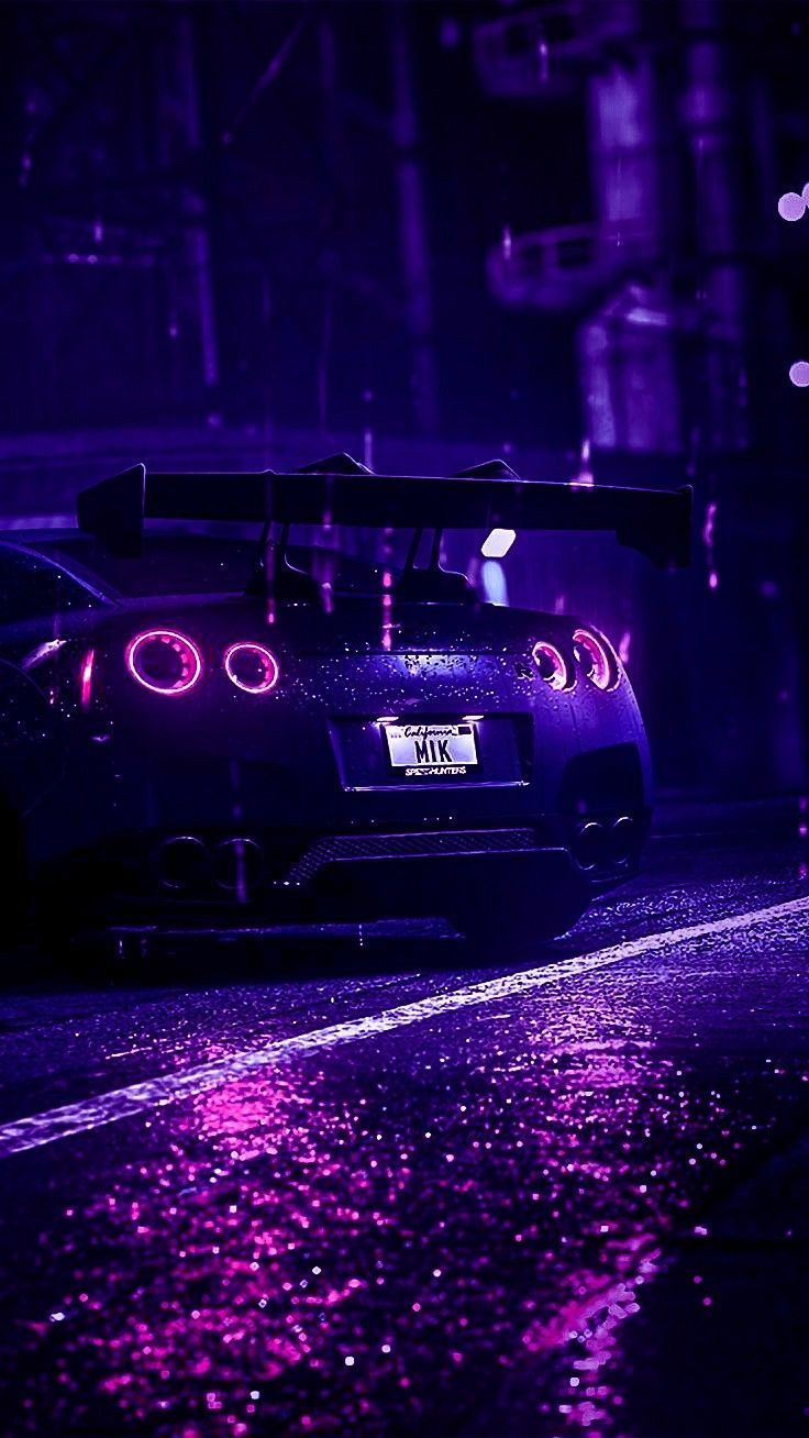 736x1308 Purple Car Parked at Night. Wallpaper hippie, Nissan skyline gt r, Nissan gtr wallpaper
