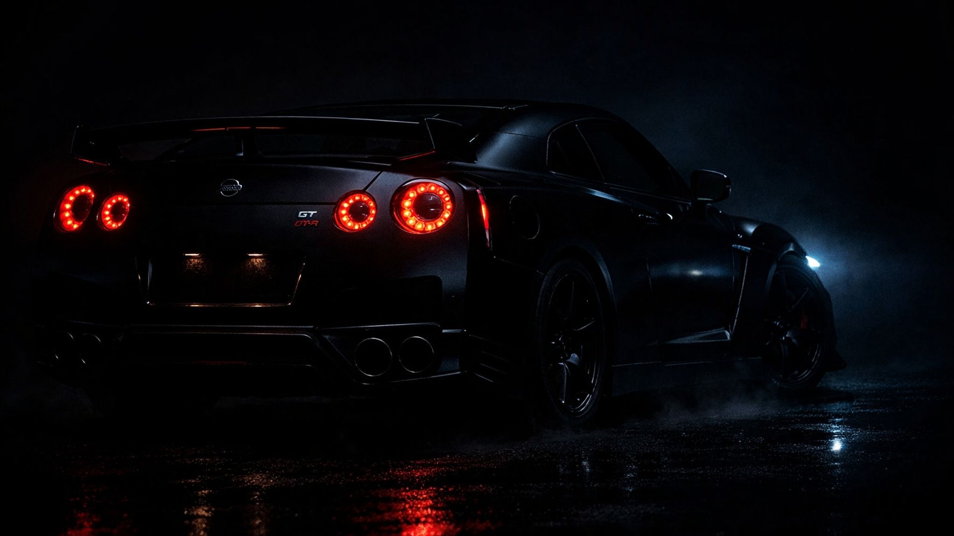 1920x1080 Midnight Nissan GT R R35 Rear View In Rainy Neon Glow