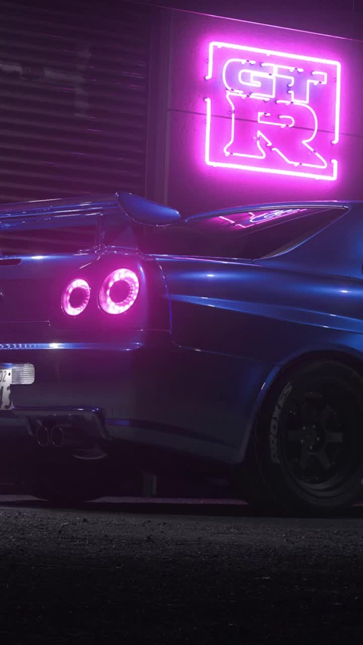 720x1280 Supercar Nissan GTR R34 at Snowing Night Mobile Live Wallpaper