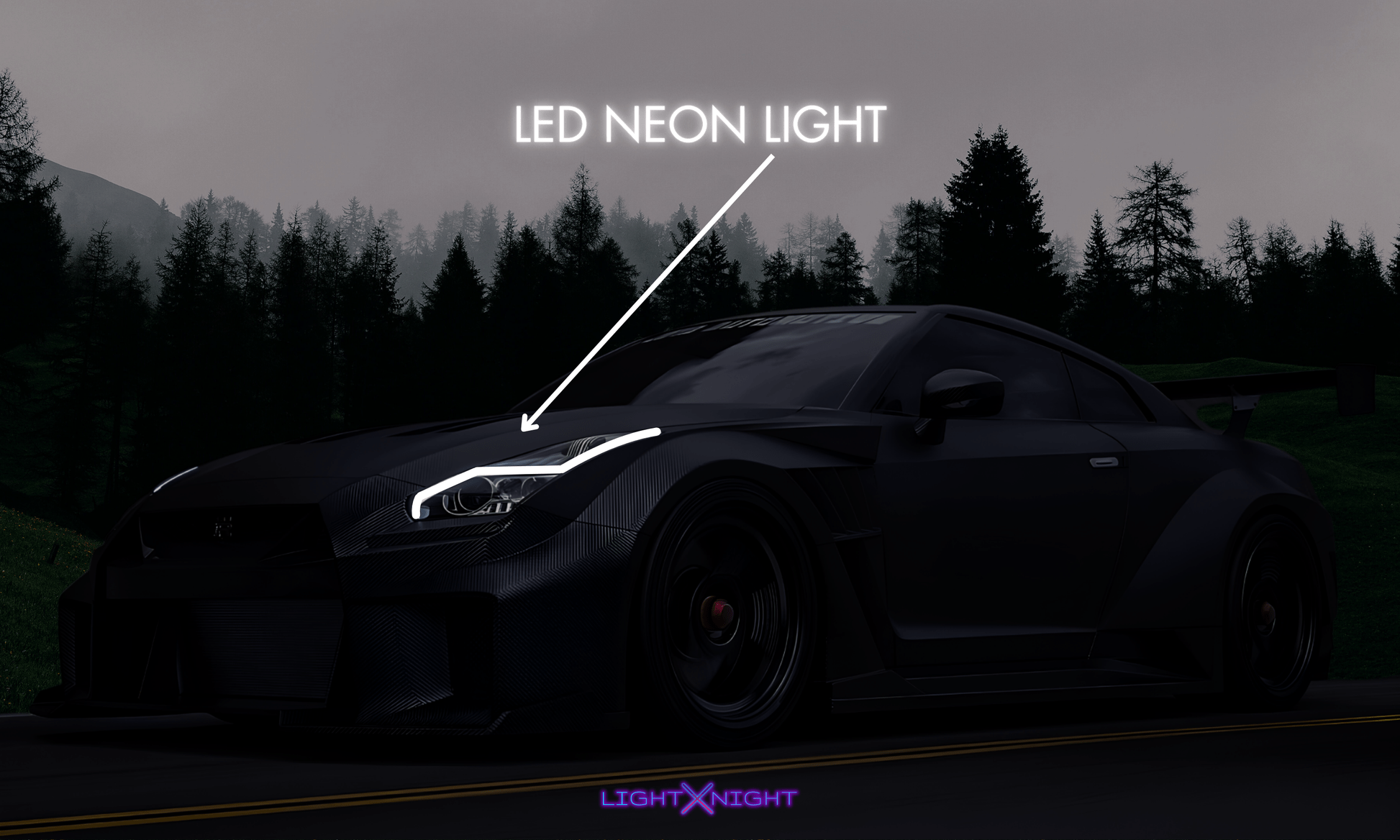 1946x1168 Nissan GTR R35 Horizontal Neon Poster