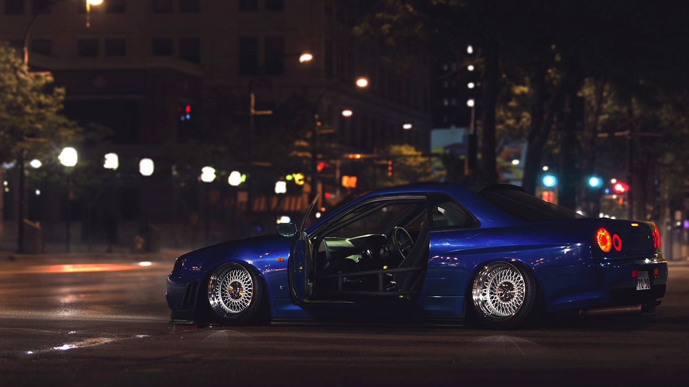 1366x768 Download Nissan Skyline R Nissan, Skyline, R GT R, Night, Jdm, Australia Wallpaper in 1366x768 Resolution