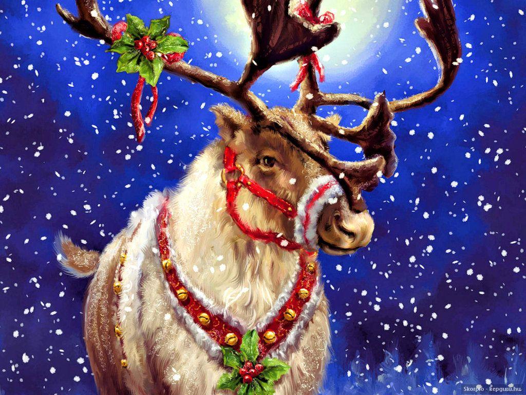 1024x768 Christmas Deer Wallpaper