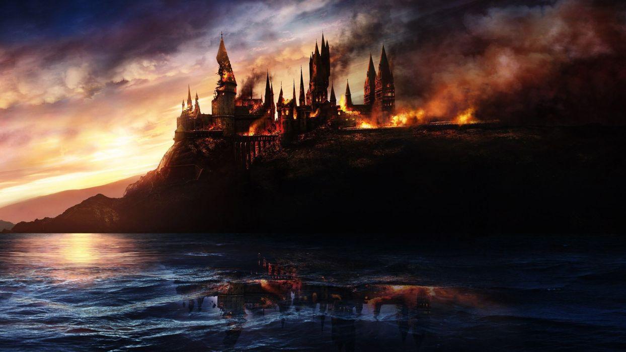 1244x700 Harry potter hogwarts fantasy castle witch fire art cg digital art wallpaperx1080
