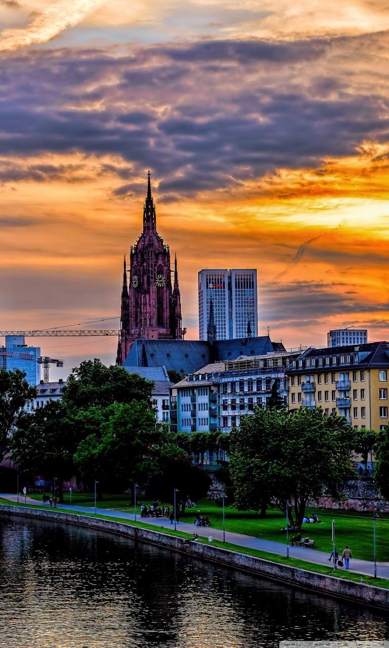 768x1280 Frankfurt Skyscrapers Skyline, Main River, Germany Ultra HD Desktop Background Wallpaper for 4K UHD TV : Multi Display, Dual Monitor : Tablet