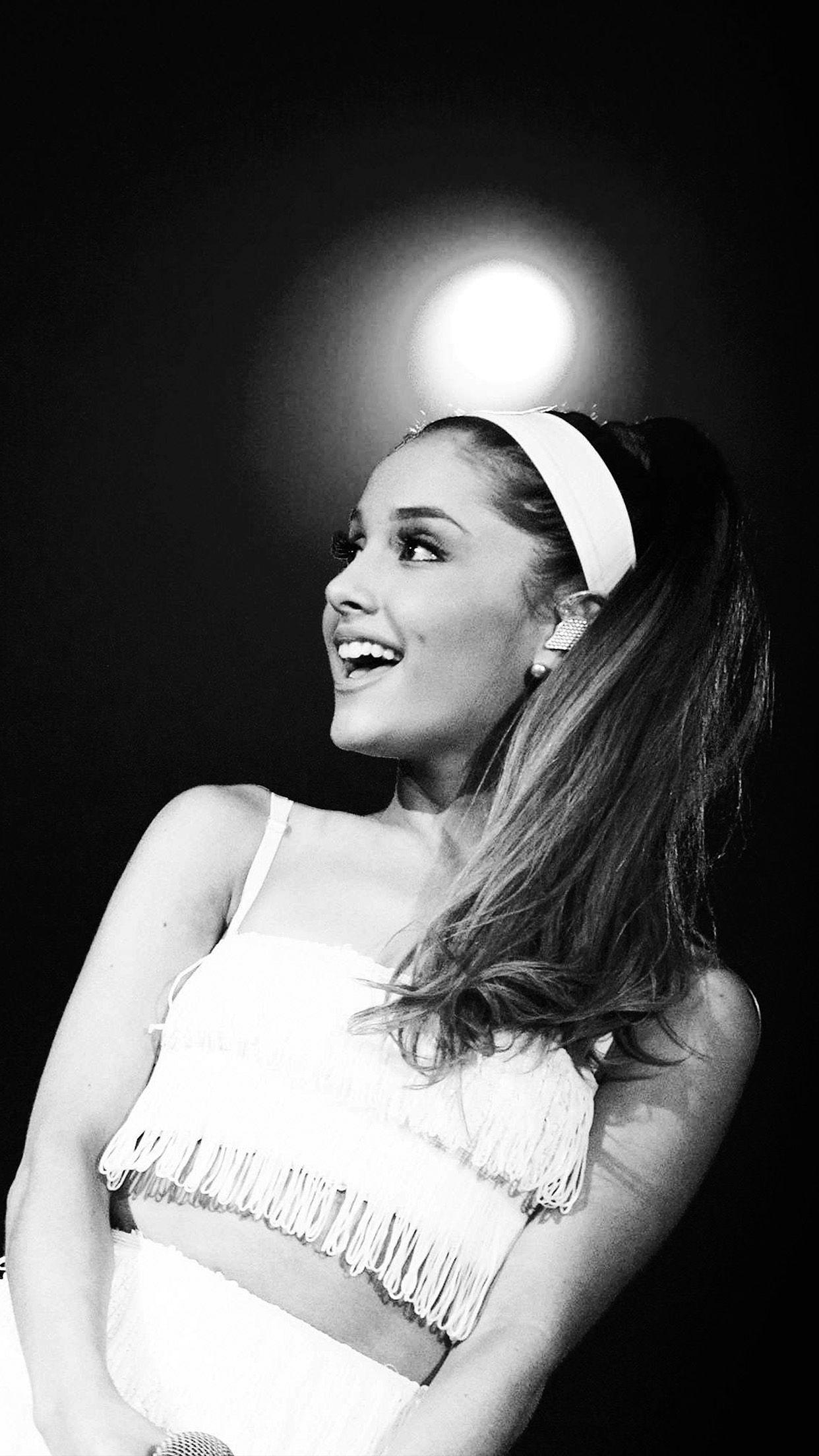 1242x2208 iPhone7 wallpaper. ariana grande dark bw sing