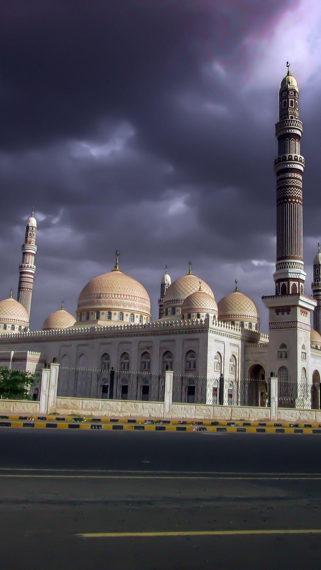 1080x1920 Download 1080x1920 Yemen, Saleh Mosque, Architecture, Dark Clouds Wallpaper for iPhone iPhone 7 Plus, iPhone 6+, Sony Xperia Z, HTC One