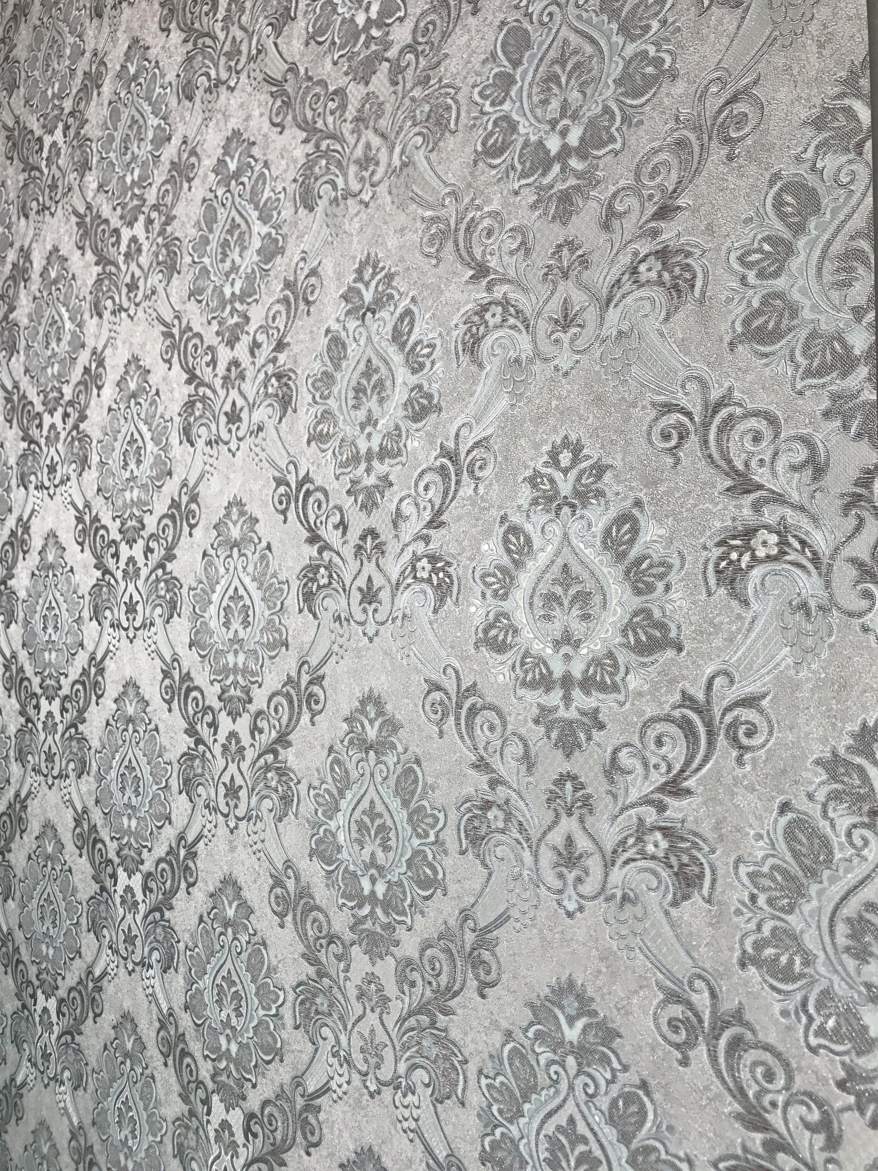 3024x4032 8540 03 Silver Platinum Gray Damask Wallpaper