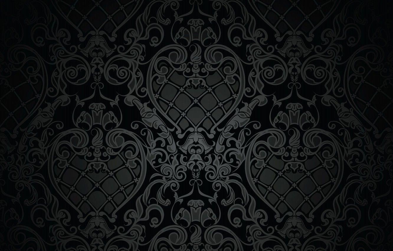 1332x850 Wallpaper retro, pattern, vector, dark, black, ornament, vintage, texture, vintage, background, pattern, gradient image for desktop, section текстуры