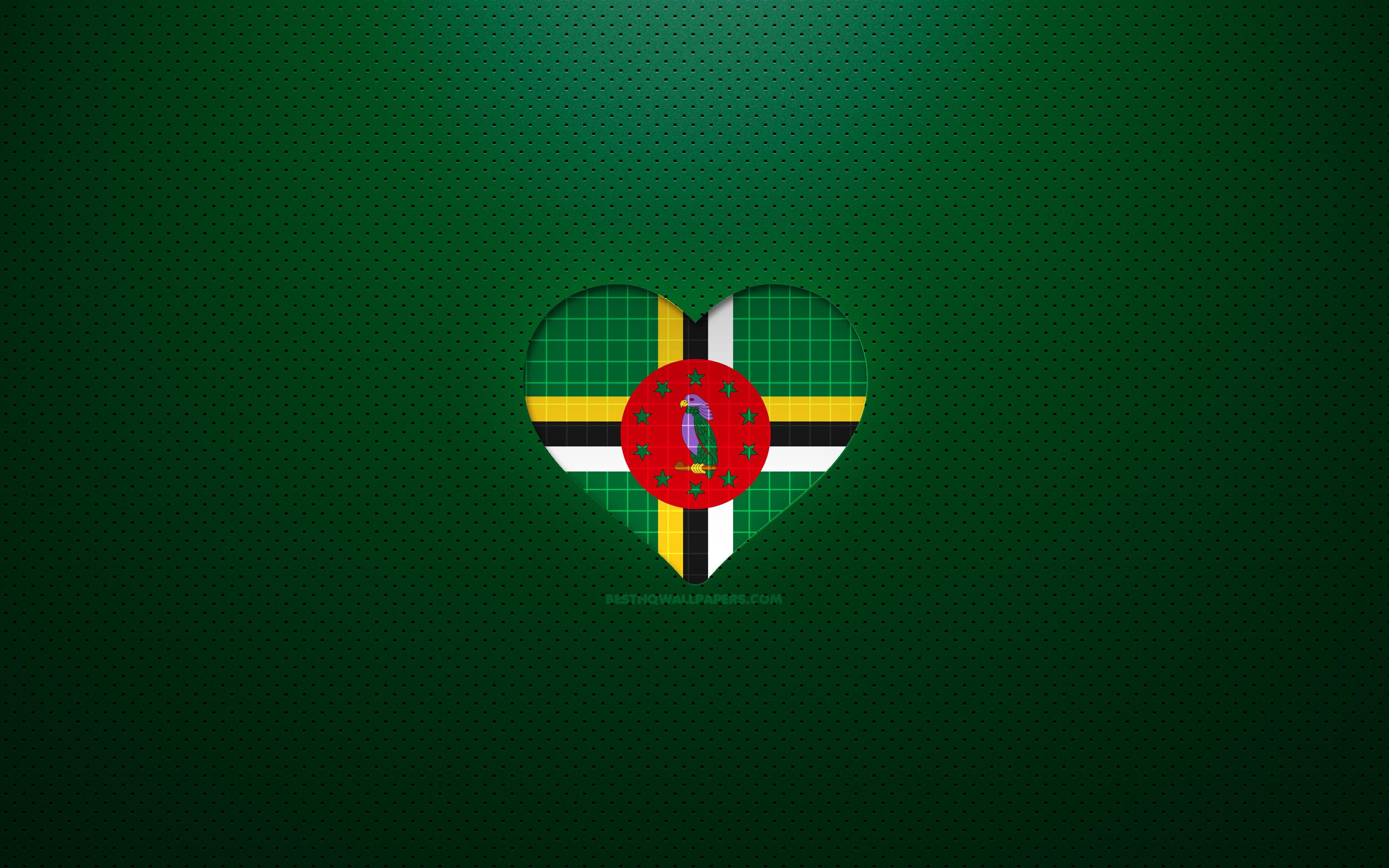 3840x2400 Download wallpaper I Love Dominica, 4k, North American countries, green dotted background, Dominican flag heart, Dominica, favorite countries, Love Dominica, Dominican flag for desktop with resolution 3840x2400. High Quality HD picture wallpaper