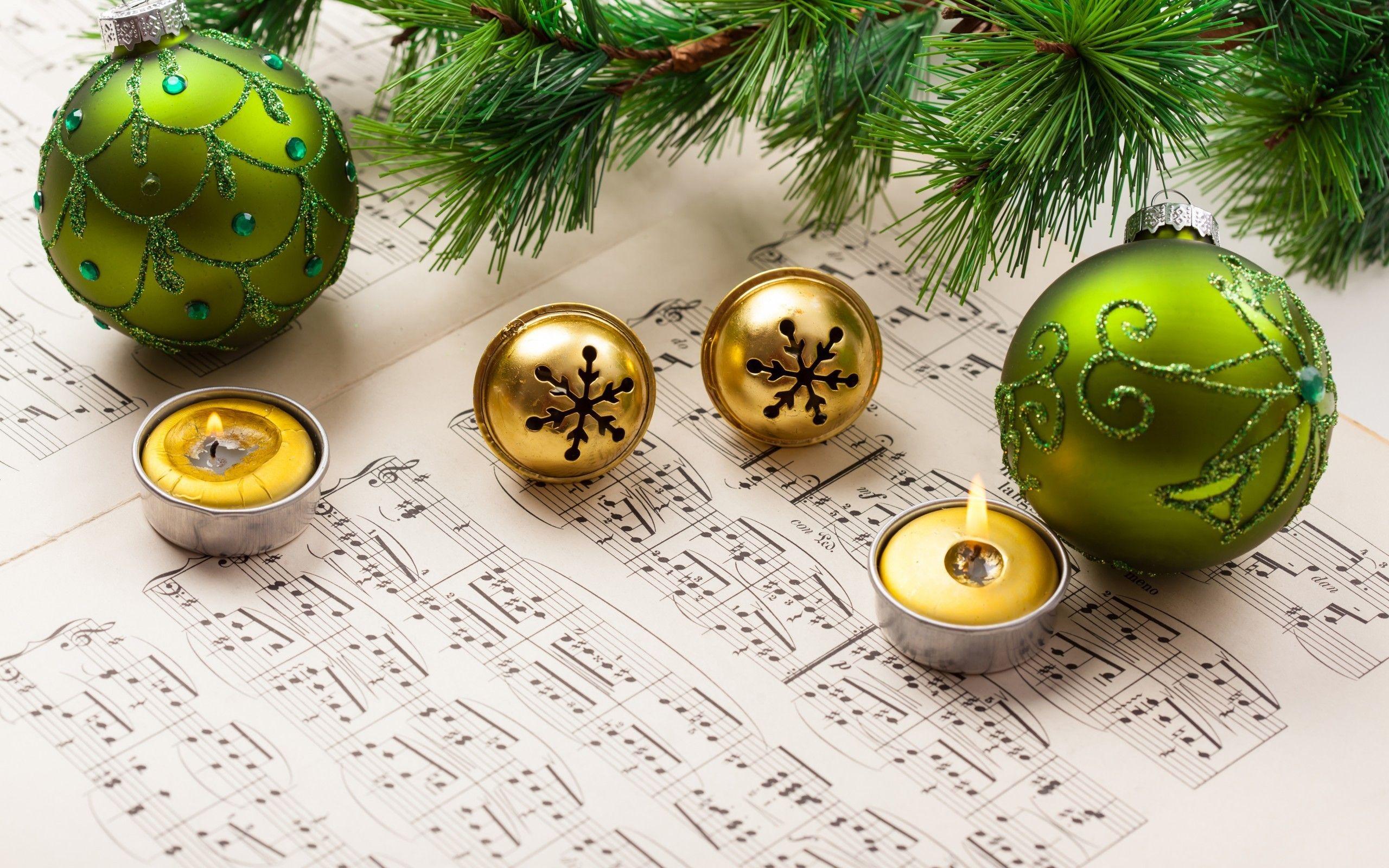 2560x1600 new year musical notes christmas ornaments candles leaves wallpaper. Holiday. Tokkoro.com Amazing HD Wallpaper