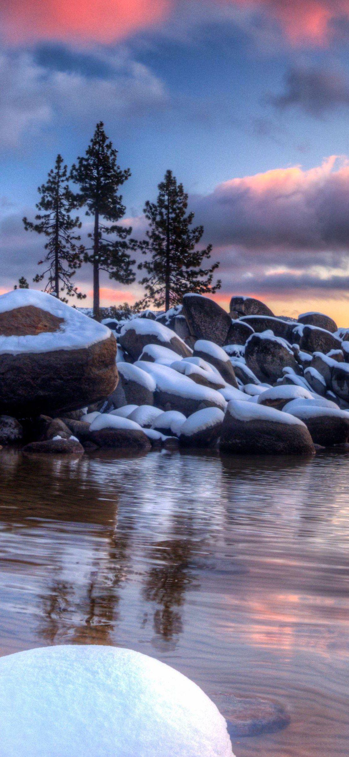 1125x2436 first snowy lake tahoe sunset wallpaper iPhone X Wallpaper. Sunset wallpaper, Lake tahoe, iPhone wallpaper
