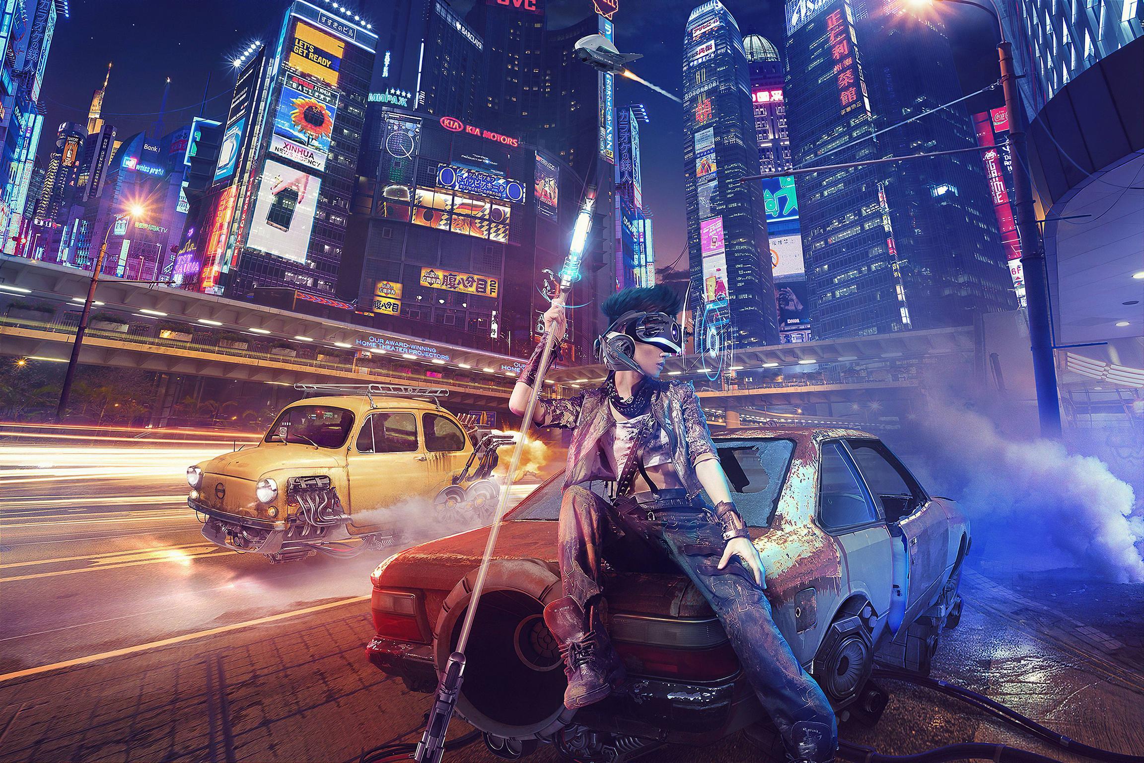 2304x1536 Cyberpunk Girl In City Wallpaper, HD Artist 4K Wallpaper, Image and Background