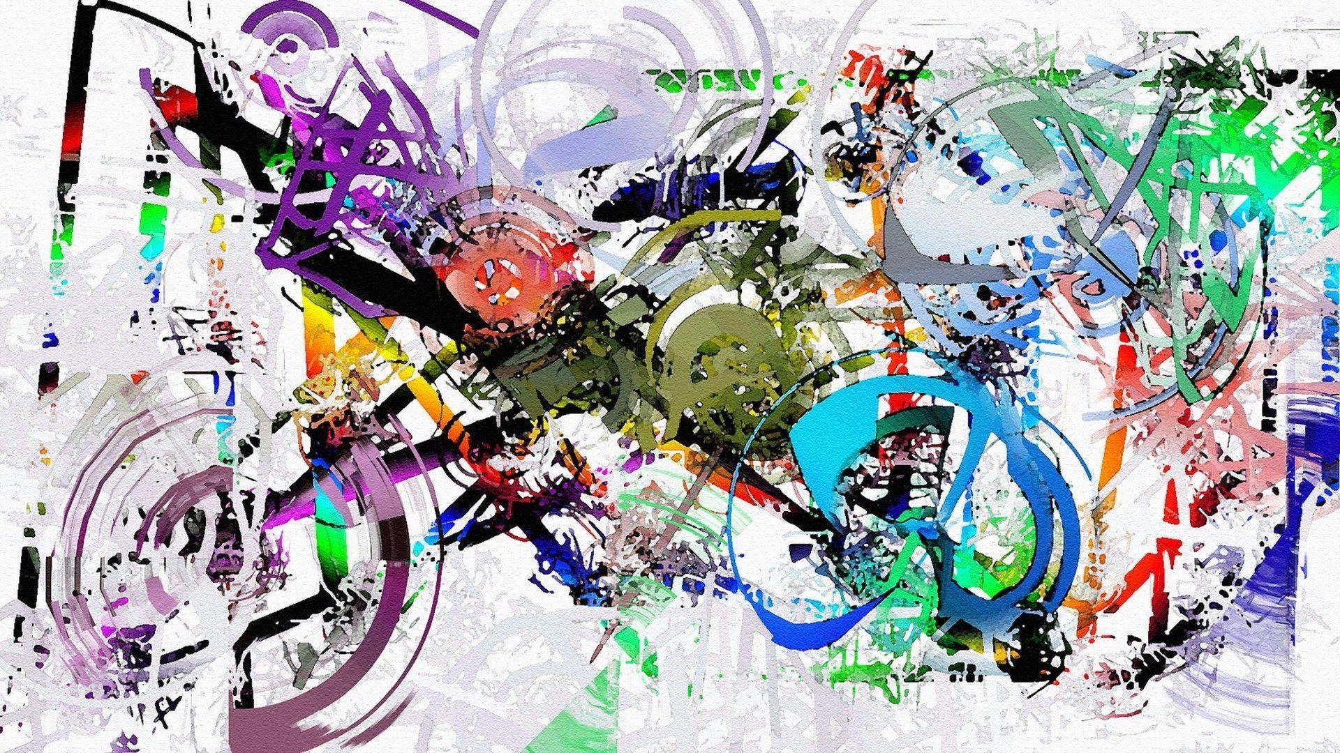 1920x1080 1920x1080 painting artwork abstract paint splatter colorful motorcycle circle lines white background wallpaper JPG 940 kB