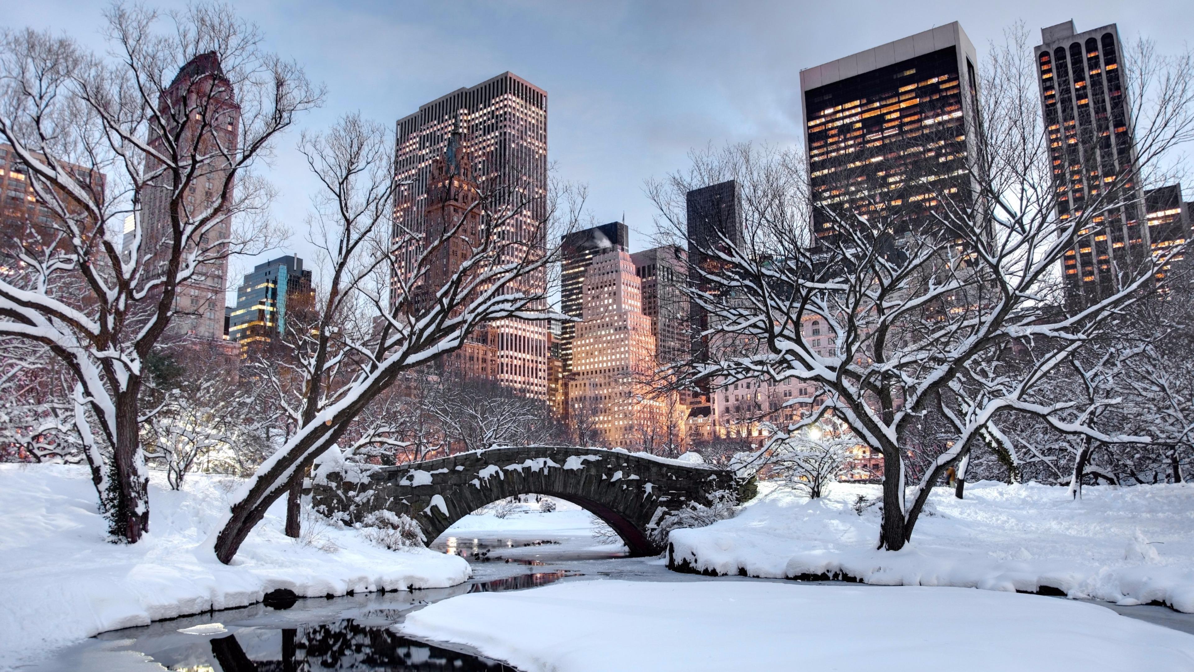 3840x2160 City Snow Wallpaper