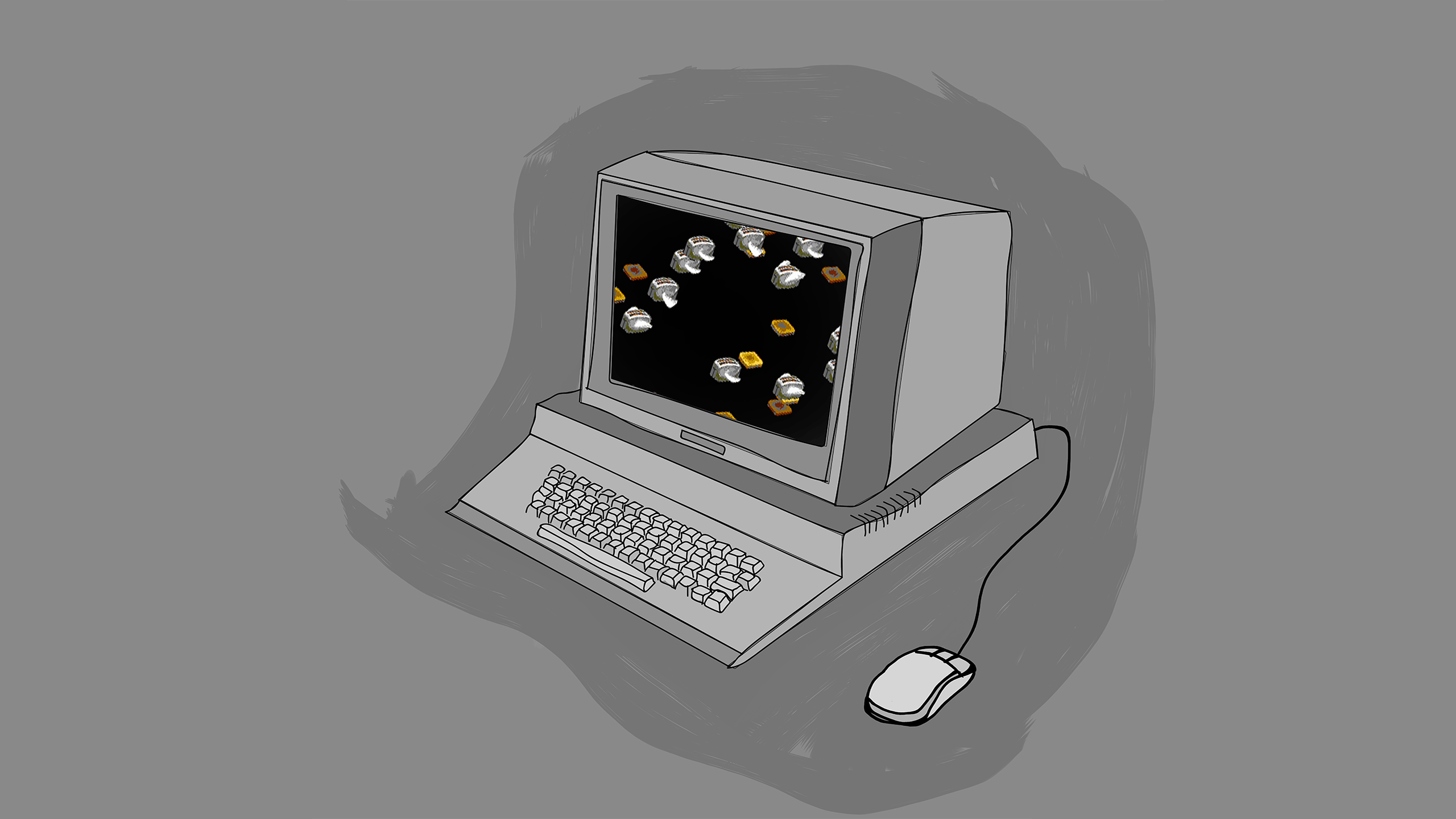 2560x1440 After Dark, Retro Computer (drawn in illustrator OC)