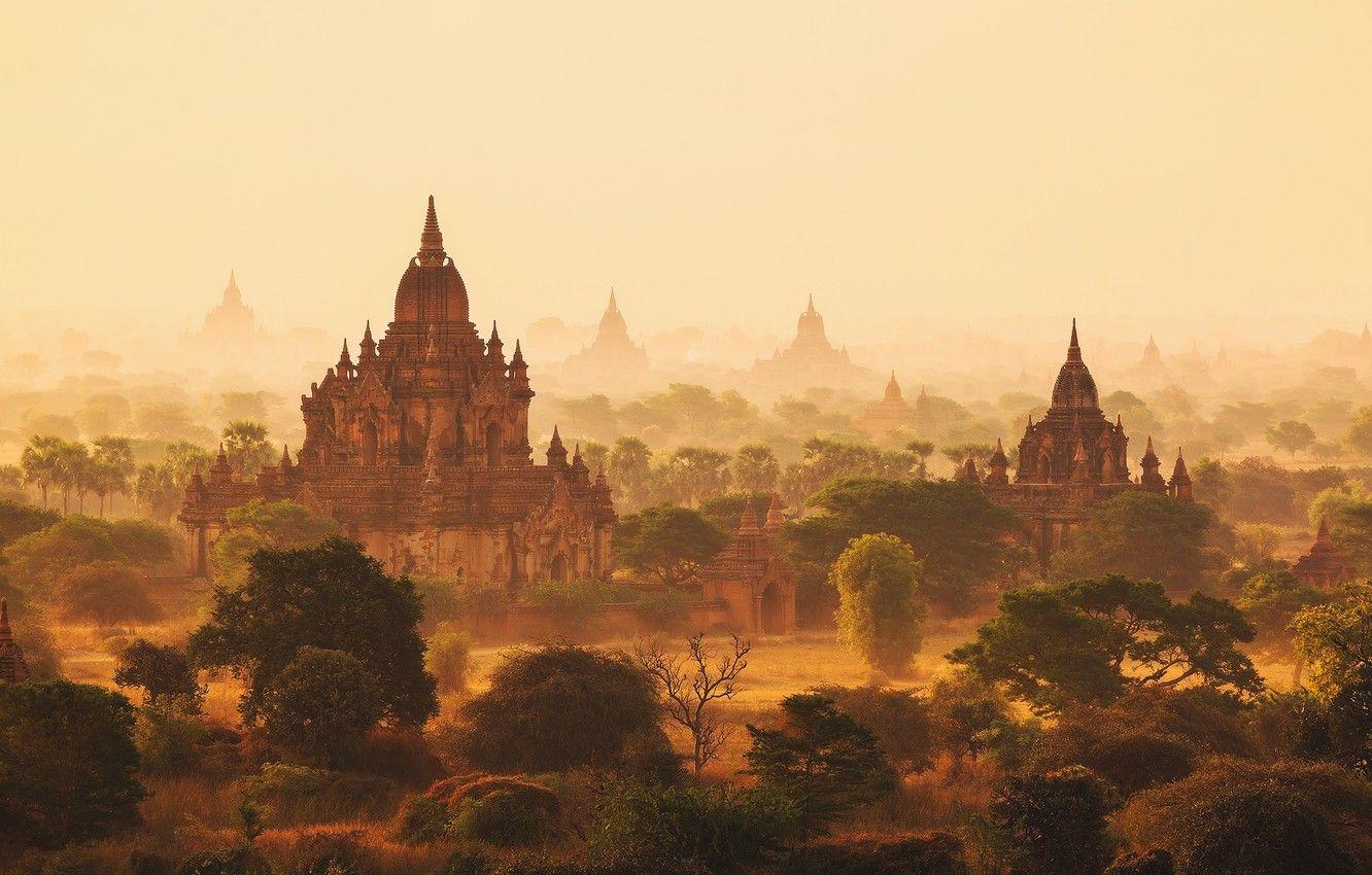 1332x850 Wallpaper morning, haze, Myanmar, Burma, temples image for desktop, section город