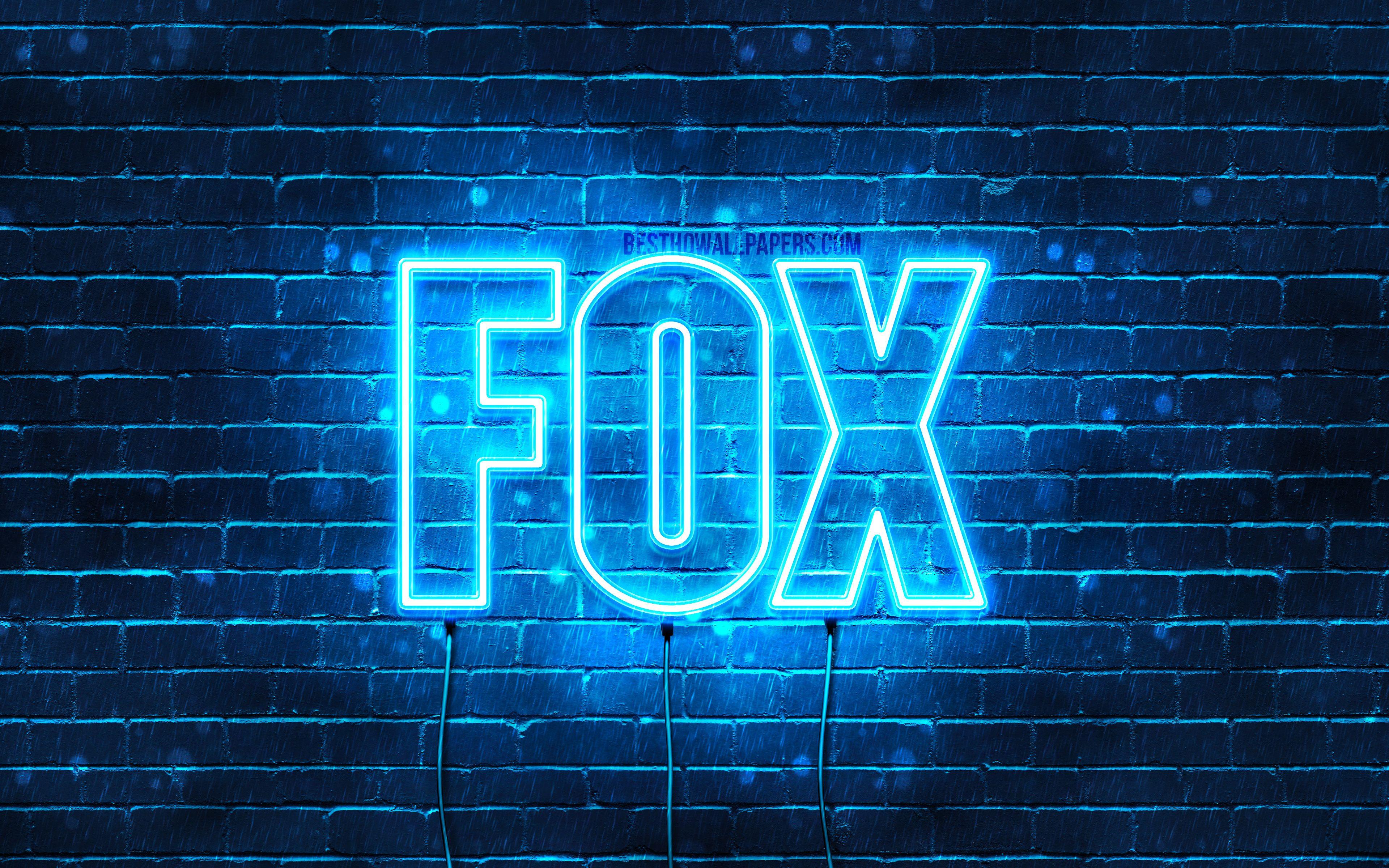 3840x2400 Download wallpaper Fox, 4k, wallpaper with names, horizontal text, Fox name, Happy Birthday Fox, blue neon lights, picture with Fox name for desktop with resolution 3840x2400. High Quality HD picture wallpaper