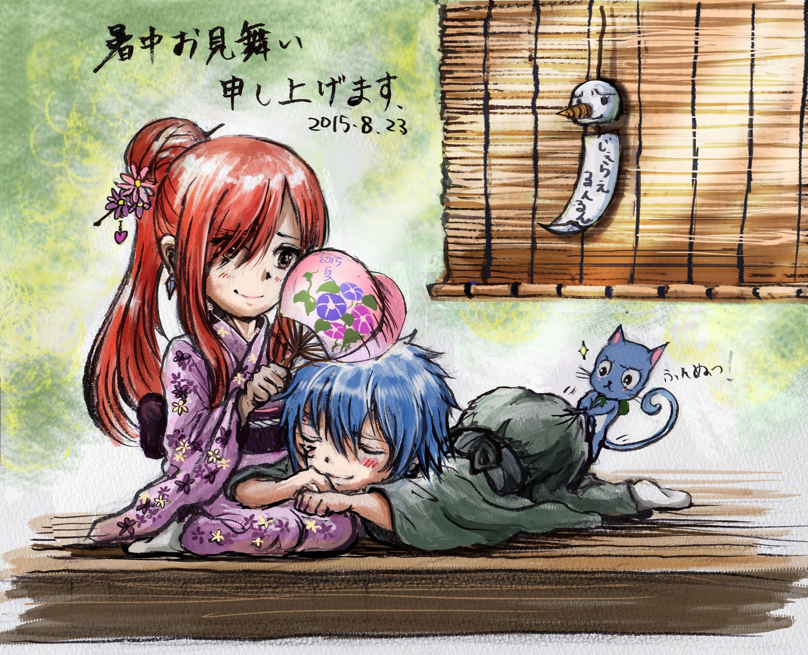 2777x2253 Erza Scarlet, Jellal Fernandes, Happy (Fairy Tail) wallpaper