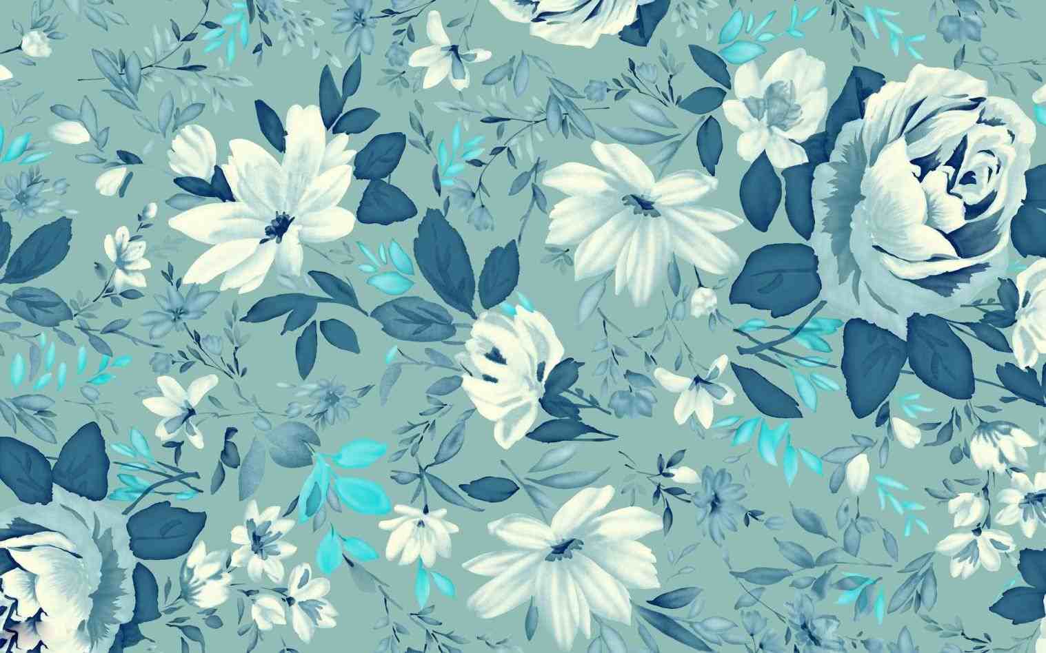 Blue Vintage Floral Wallpaper