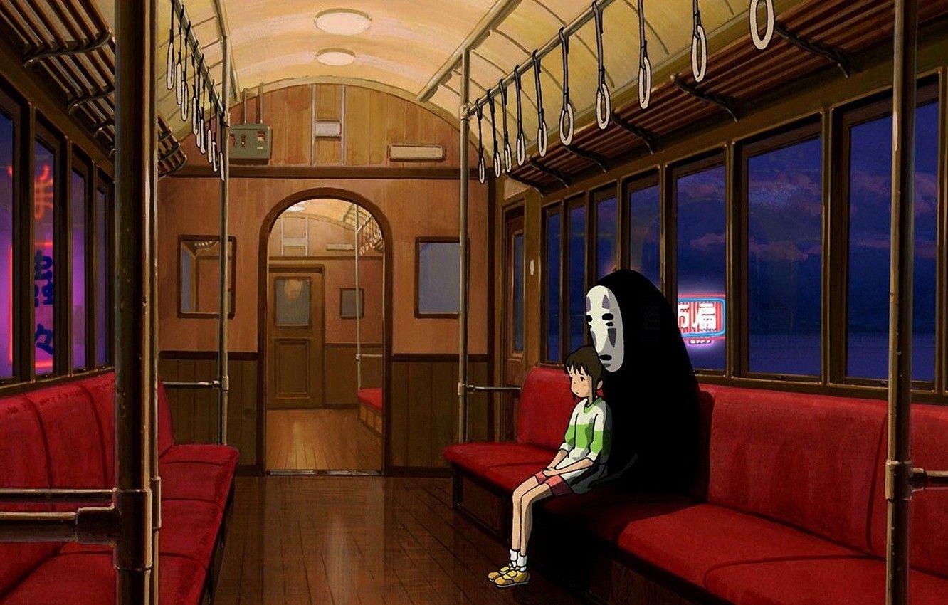 1332x850 Wallpaper anime, cartoon, movie, train, interior, Hayao Miyazaki, film, Spirited Away, Studio Ghibli, seats, Chihiro image for desktop, section прочее