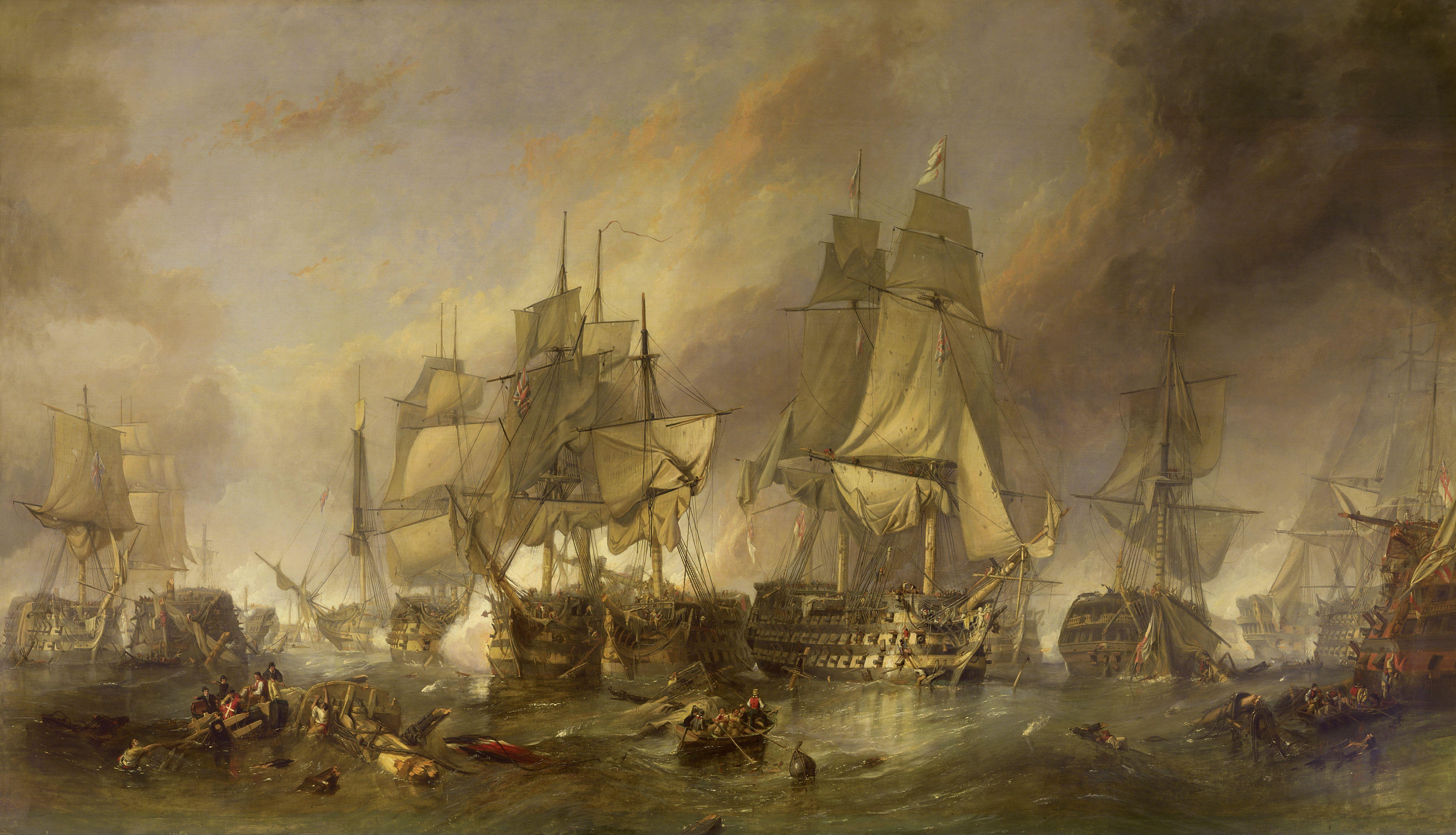 5317x3048 paint, battles, artwork, sail ship, The Battle of Trafalgar wallpaper