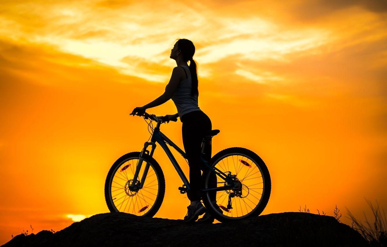 1332x850 Wallpaper the sky, girl, sunset, bike, sport, silhouette, bike, twilight, bike, mountain image for desktop, section спорт