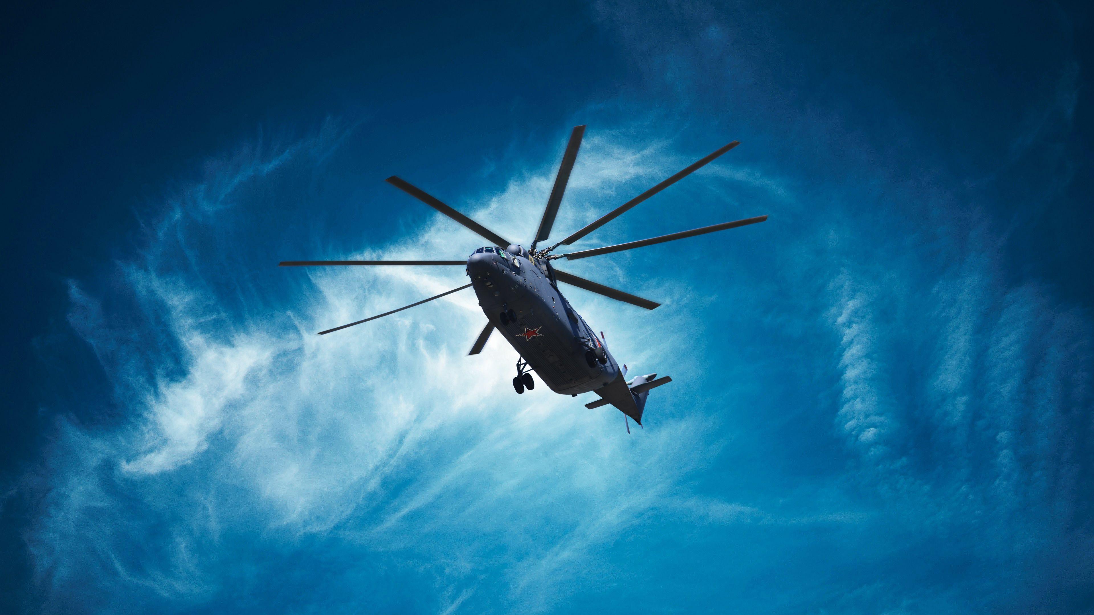 3840x2160 Military Helicopter Mil Mi 26 In The Blue Sky Wallpaper And Image, Picture, Photo