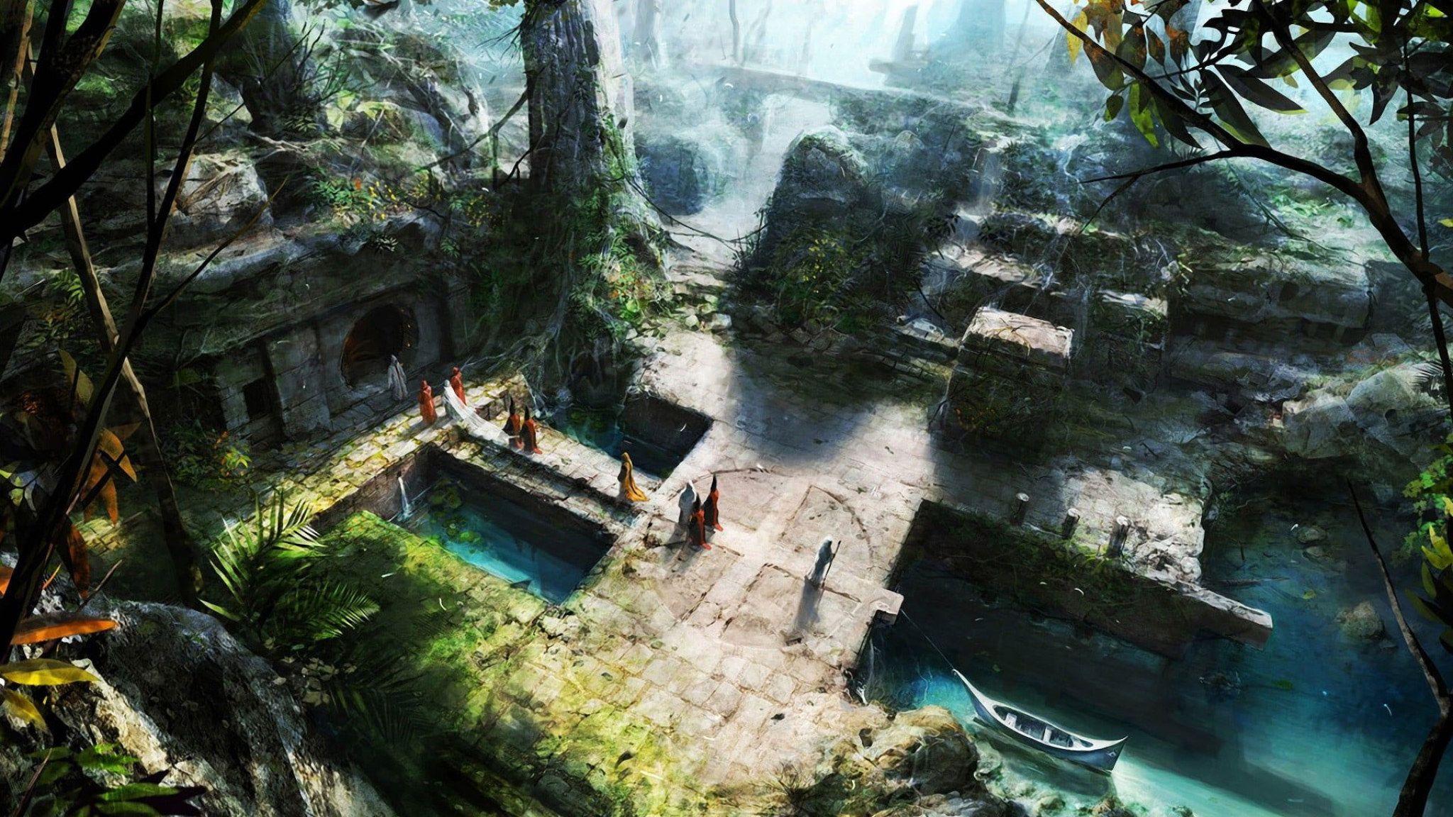 2048x1152 Brown concrete ruins coated with moss digital wallpaper, jungle • Wallpaper For You HD Wallpaper For Desktop & Mobile