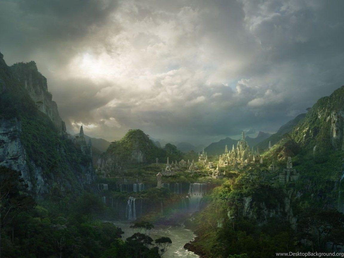 1152x864 Temple Ruins Water Jungle Fantasy World Artwork Desktop Background