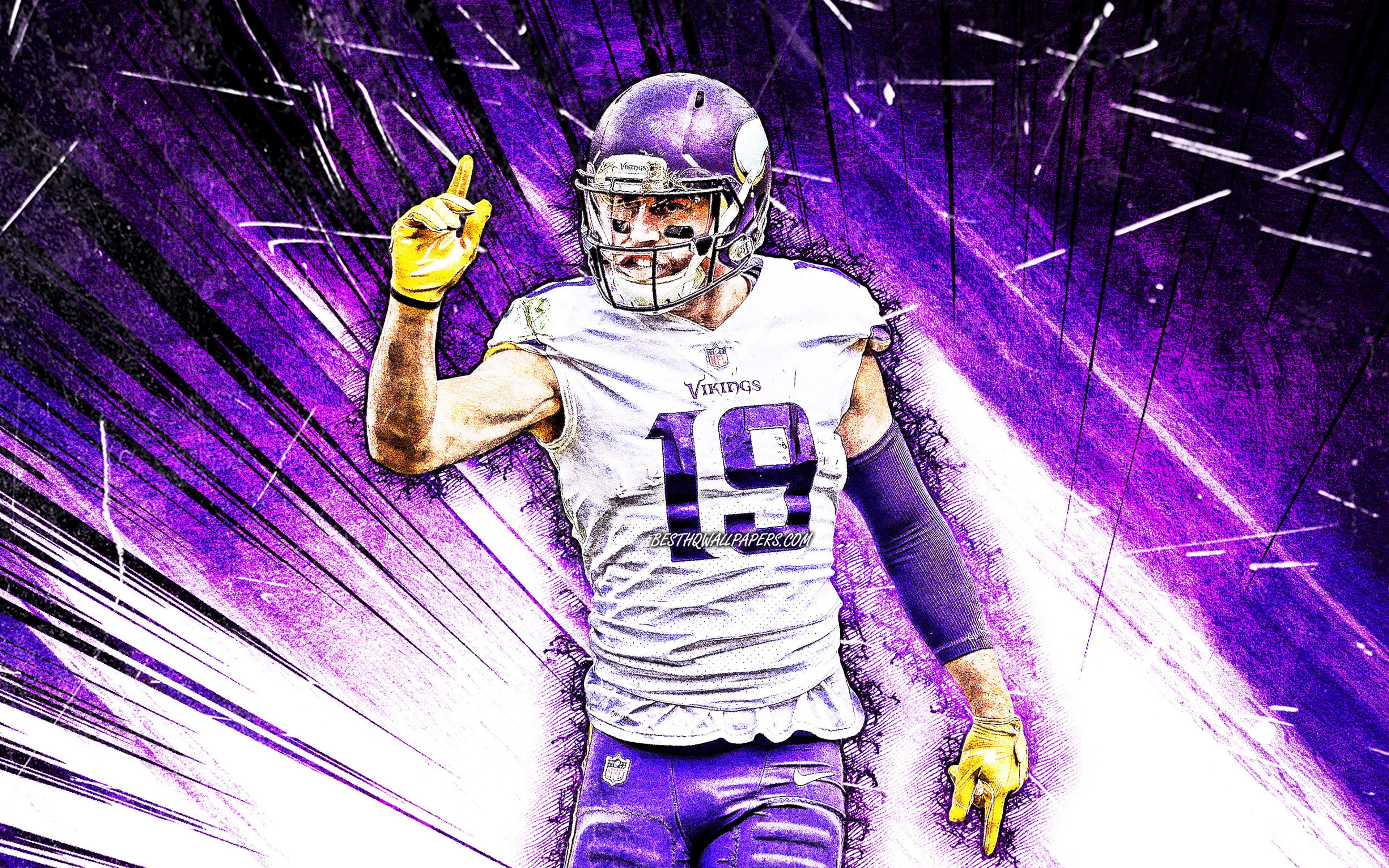 3840x2400 Download wallpaper 4k, Adam Thielen, NFL, grunge art, Minnesota Vikings, wide receiver, american football, Adam John Thielen, National Football League, violet abstract rays, Adam Thielen Minnesota Vikings, Adam Thielen 4K for desktop