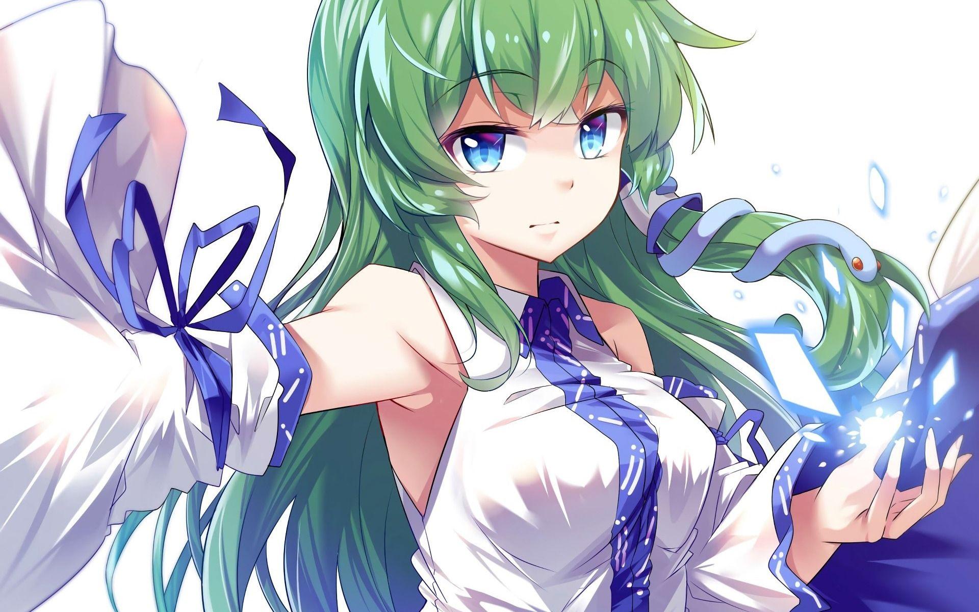 1920x1200 Download wallpaper Sanae Kochiya, Touhou Project, art, portrait, japanese manga, characters, white snake for desktop with resolution 1920x1200. High Quality HD picture wallpaper