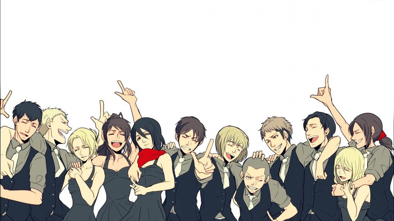 1366x768 Attack On Titan Annie Leonhart Bertolt Hoover Connie Springer Eren Yeager Historia Reiss Jean Kirstein Marco Bodt Mikasa Ackerman Reiner Braun Sasha Braus Ymir With White Background HD Anime Wallpaper