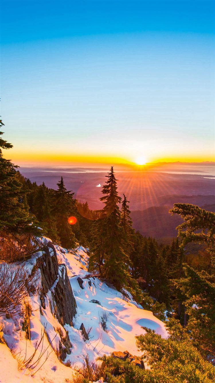 750x1334 Mountain Snow Winter Sunset Wood Nature iPhone 8 Wallpaper Free Download