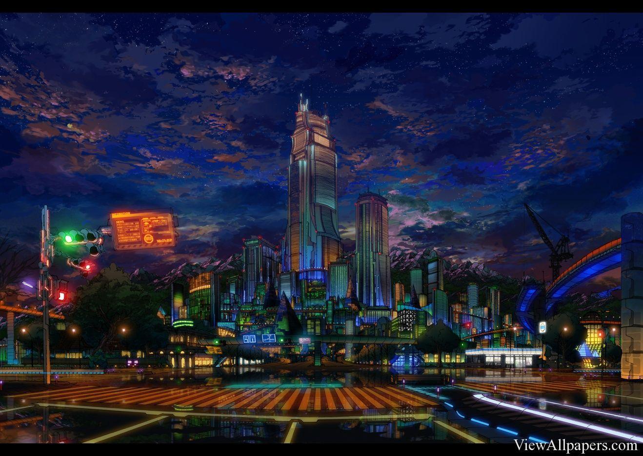 1318x935 Night City Background Anime
