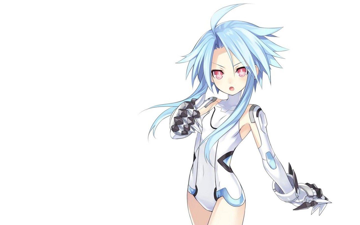 1440x900 blue hair, red eyes, short hair, anime girls, Hyperdimension Neptunia, white background wallpaper