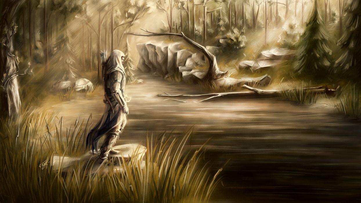 1244x700 Assassin&;s Creed 3 Warriors Painting Art Games fantasy bow arrow arrows warrior wallpaperx1080