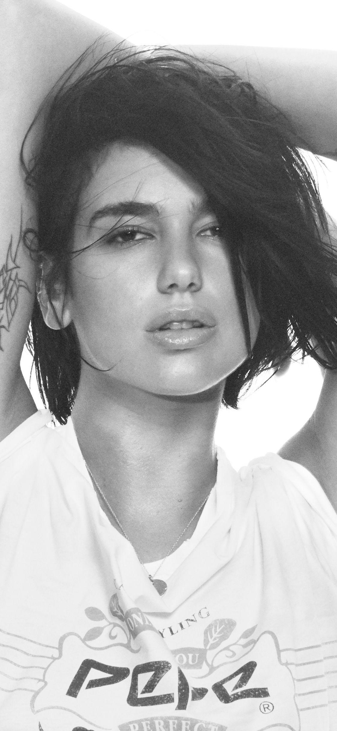 1125x2436 Download 1125x2436 wallpaper dua lipa, pepe jeans, bw, iphone x 1125x2436 HD image, background, 21164