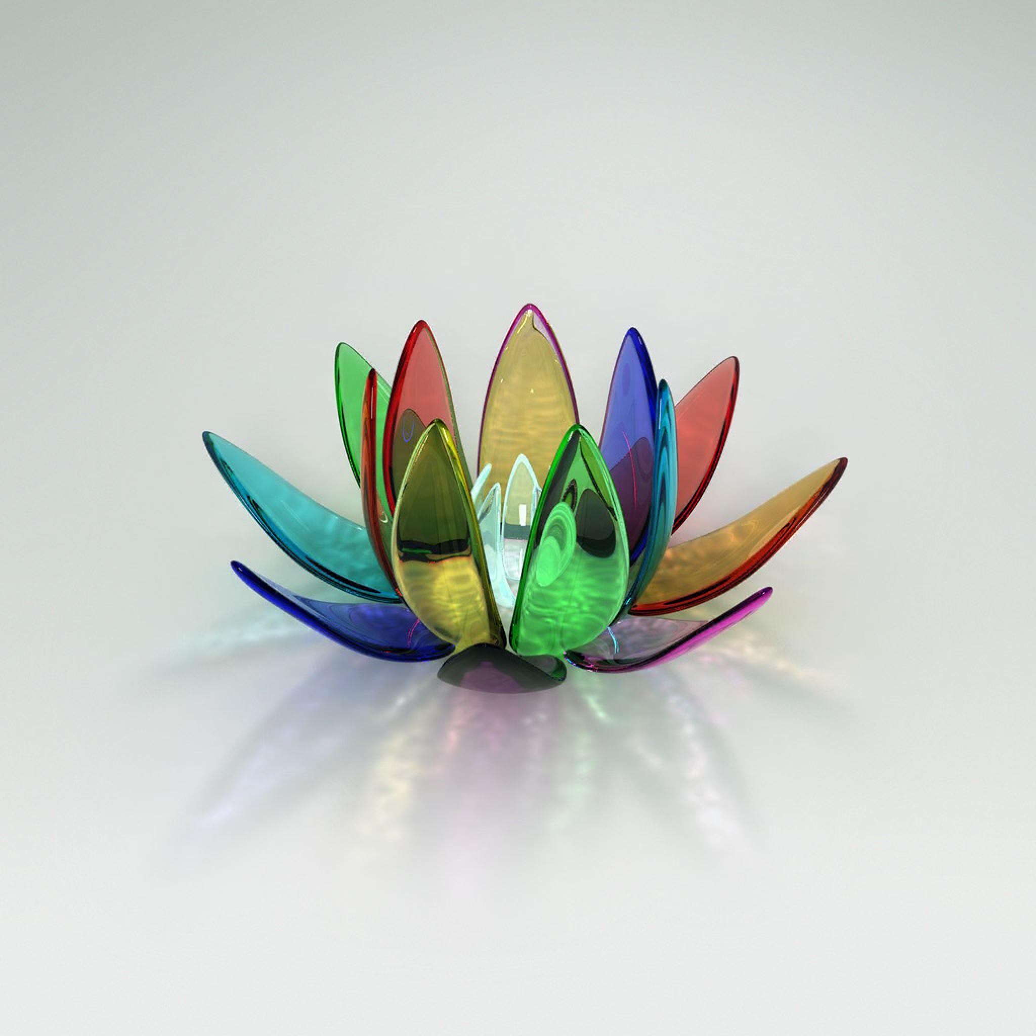 2048x2048 3D Abstract Glass Crystal Lotus Flower IPhone HD Wallpaper Free