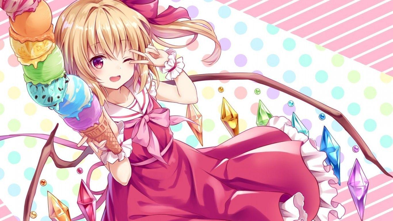 1366x768 Flandre Scarlet, Ice Cream, Touhou, Dress, Blonde, Scarlet Loli Wallpaper & Background Download