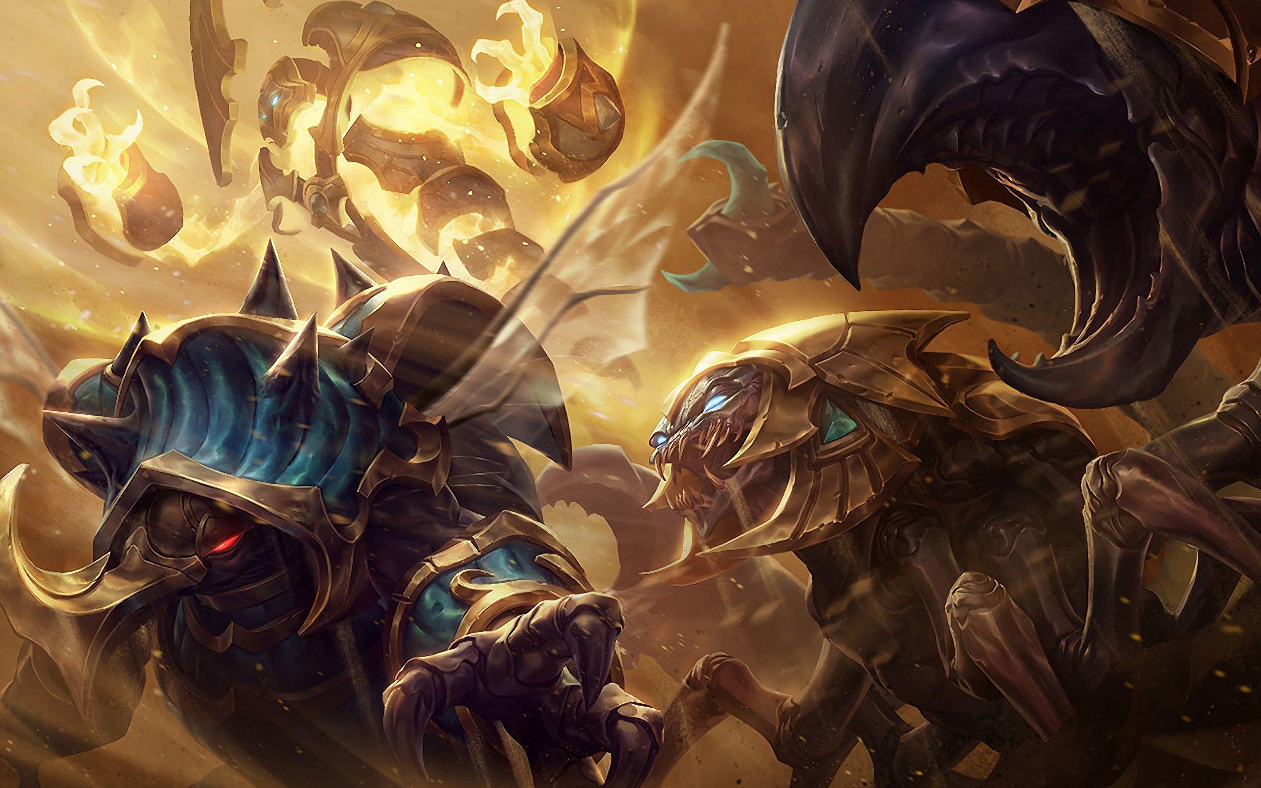 2560x1600 Wallpaper 4k Guardian of The Sands Skarner Rammus Xerath LoL Splash Art League of Legends league of legends, Rammus, Skarner, Xerath