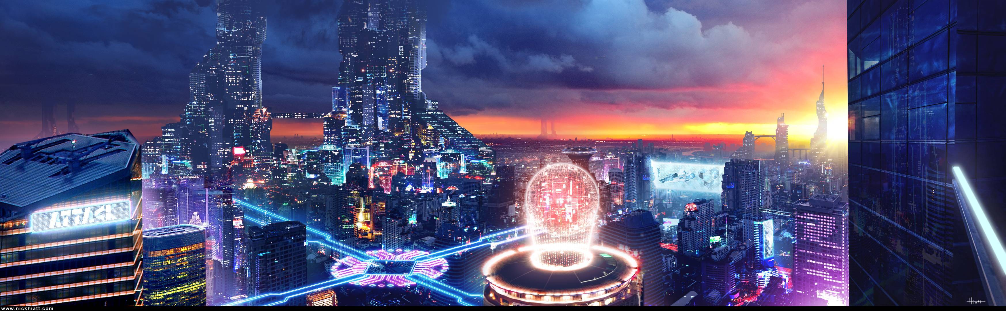 3494x1080 Cyberpunk wallpaper