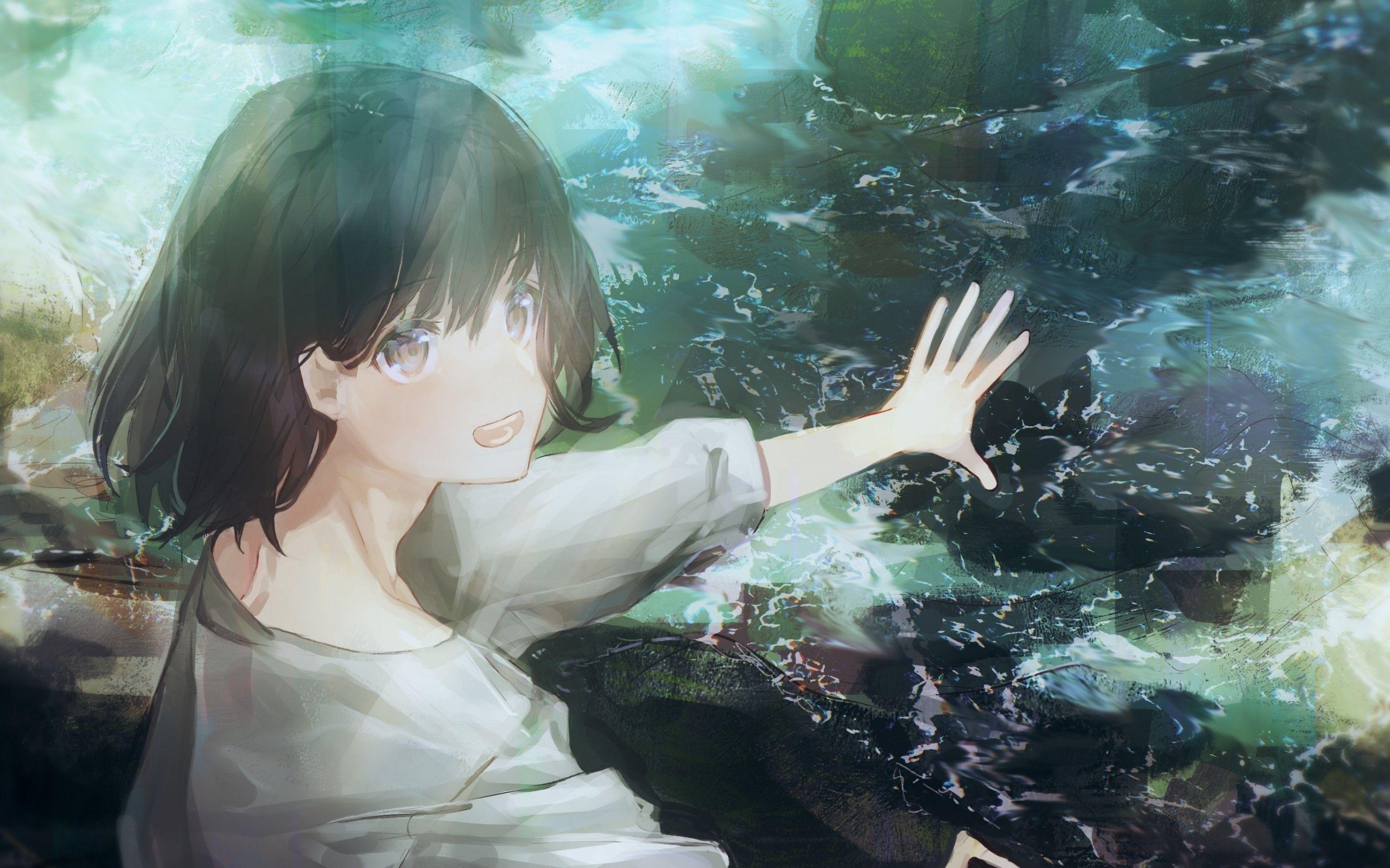 2880x1800 Download 2880x1800 Anime Boy, Stream, Happy Face, Black Hair Wallpaper for MacBook Pro 15 inch
