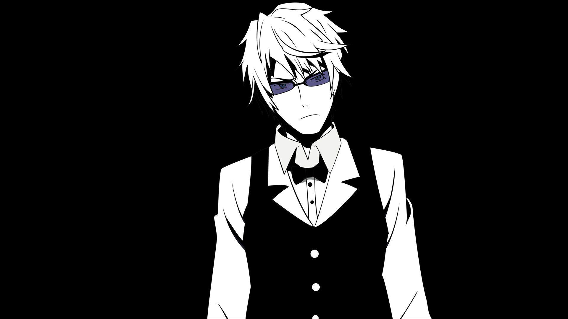 1920x1080 black, And, White, Blue, Eyes, Sunglasses, Short, Hair, Durarara, Heiwajima, Shizuo, Monochrome, Anime, Boys, Bowtie, Simple, Background, Black, Background Wallpaper HD / Desktop and Mobile Background